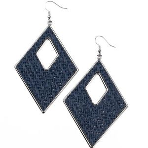 Blue Weaved Thread Diamond Shaped Earrings - Woven Wanderer